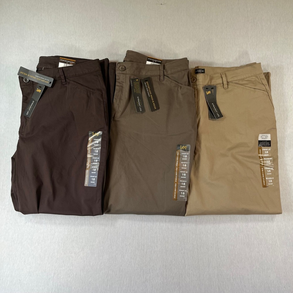 NEW Lee Pants Women 18 Short Effortless Wash & Wear Straight Leg LOT OF 3 *IRR*